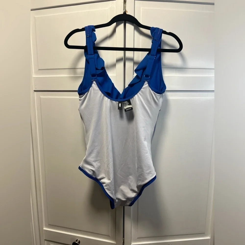DKNY Ruffle Plunge One-Piece Swimsuit Size Women’s 12 Color Lapis Pacific Blue - Picture 6 of 10